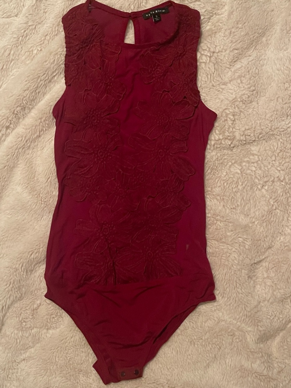 Burgundy Floral Lace Sleeveless One-Piece Bodysuit